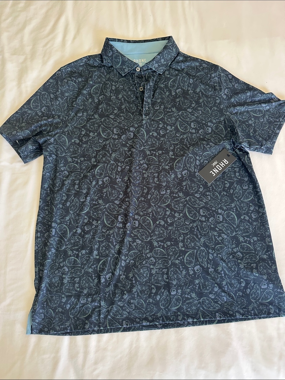 RHONE Men’s Navy Blue Paisley Performance Polo